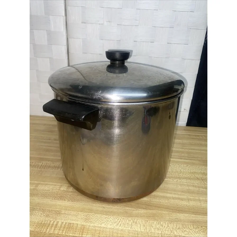 Vintage Revere Ware 8 Qt Stock Pot w/ Lid Stainless Copper Clad Clinton ILL USA